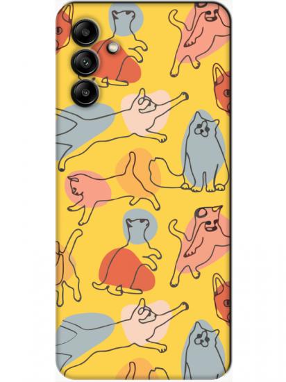 Samsung A04s Kedi Figürleri Sarı Telefon Kılıfı