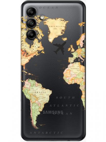Samsung A04s Dünya Haritalı Şeffaf Telefon Kılıfı