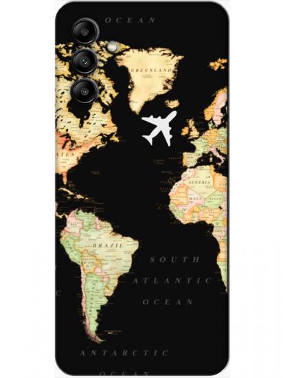 Samsung A04s Dünya Haritalı Siyah Telefon Kılıfı