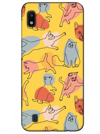 Samsung A10 Kedi Figürleri Sarı Telefon Kılıfı