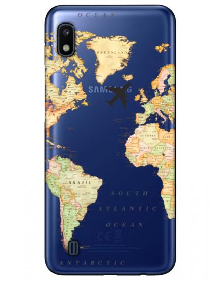 Samsung A10 Dünya Haritalı Şeffaf Telefon Kılıfı