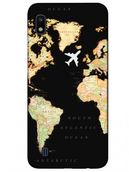 Samsung A10 Dünya Haritalı Siyah Telefon Kılıfı