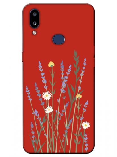 Samsung A10s Lavanta Desenli Kırmızı Telefon Kılıfı