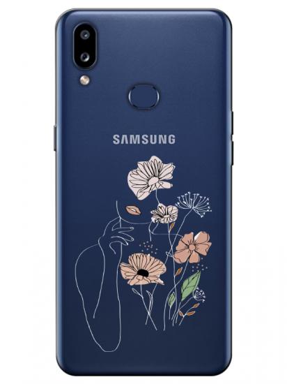Samsung A10s Kadın Çiçek Şeffaf Telefon Kılıfı