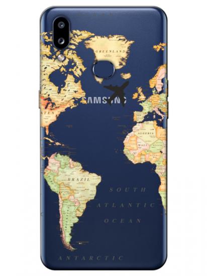 Samsung A10s Dünya Haritalı Şeffaf Telefon Kılıfı