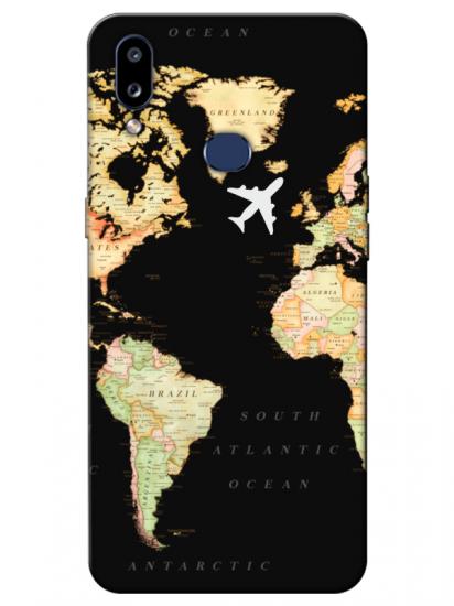 Samsung A10s Dünya Haritalı Siyah Telefon Kılıfı