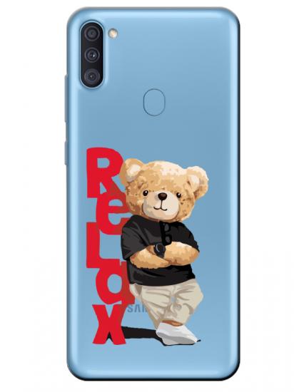Samsung A11 Teddy Bear Relax Şeffaf Telefon Kılıfı