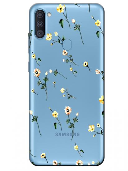 Samsung A11 Çiçekli Şeffaf Telefon Kılıfı