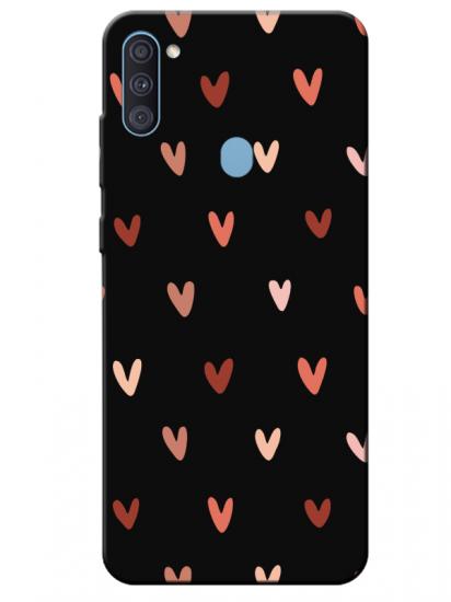 Samsung A11 Kalp Desen Siyah Telefon Kılıfı