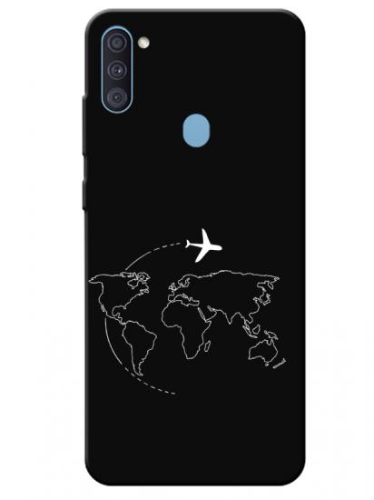 Samsung A11 Harita Uçak Siyah Telefon Kılıfı