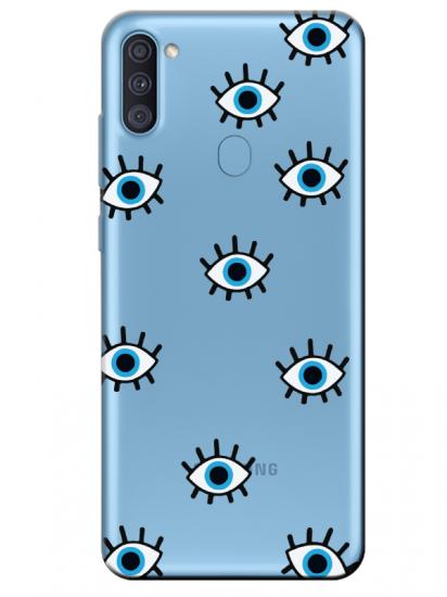 Samsung A11 Nazar Gözler Şeffaf Telefon Kılıfı