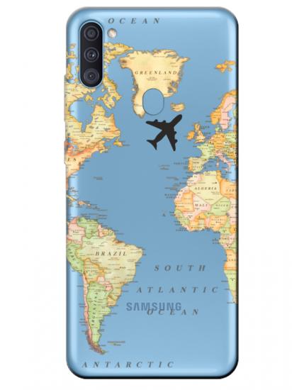 Samsung A11 Dünya Haritalı Şeffaf Telefon Kılıfı