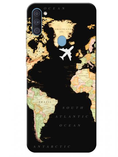Samsung A11 Dünya Haritalı Siyah Telefon Kılıfı