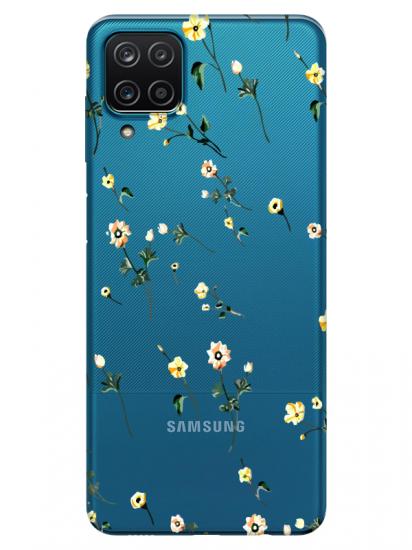Samsung A12 Çiçekli Şeffaf Telefon Kılıfı