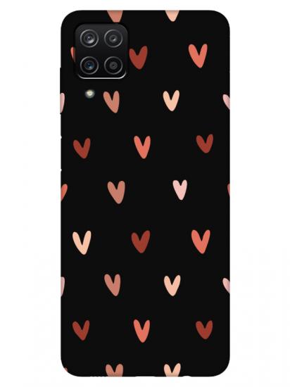 Samsung A12 Kalp Desen Siyah Telefon Kılıfı
