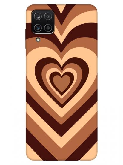 Samsung A12 Estetik Kalp Kahverengi Pembe Telefon Kılıfı