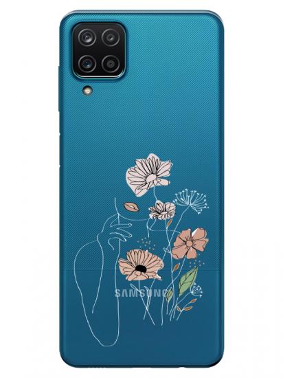 Samsung A12 Kadın Çiçek Şeffaf Telefon Kılıfı