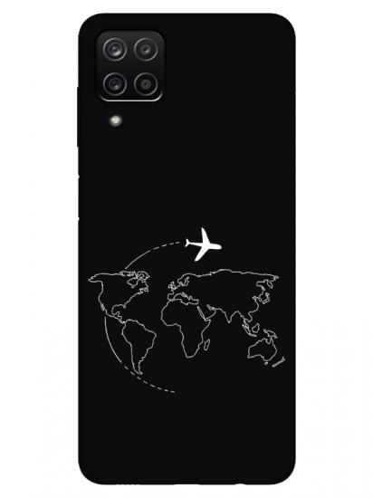 Samsung A12 Harita Uçak Siyah Telefon Kılıfı