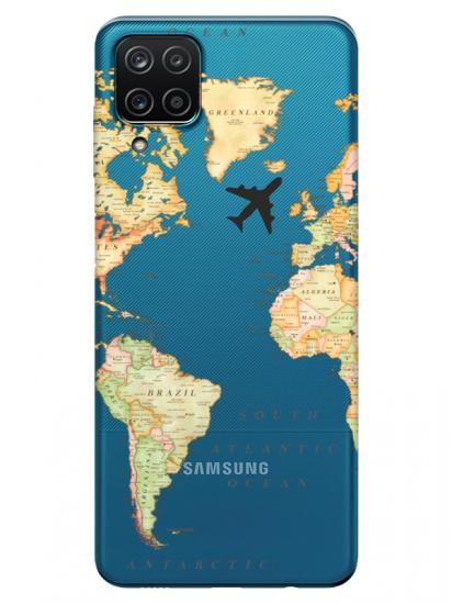 Samsung A12 Dünya Haritalı Şeffaf Telefon Kılıfı