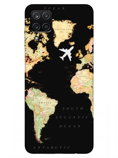 Samsung A12 Dünya Haritalı Siyah Telefon Kılıfı