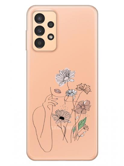 Samsung A13 Kadın Çiçek Şeffaf Telefon Kılıfı