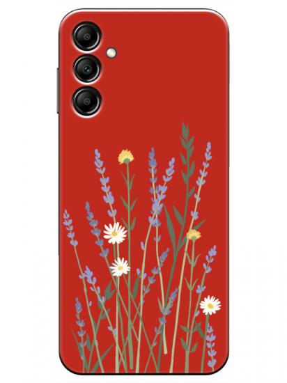 Samsung A14 Lavanta Desenli Kırmızı Telefon Kılıfı