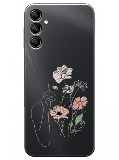 Samsung A14 Kadın Çiçek Şeffaf Telefon Kılıfı