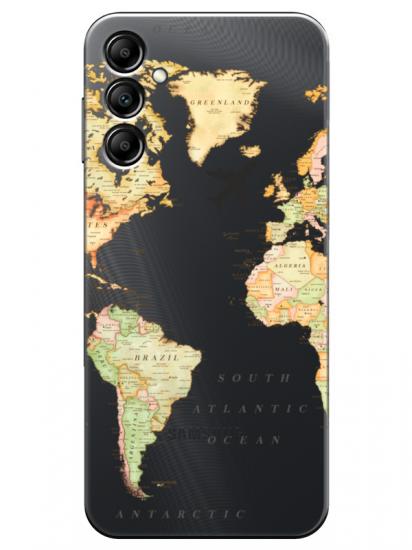 Samsung A14 Dünya Haritalı Şeffaf Telefon Kılıfı