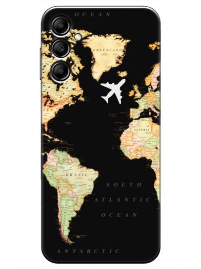 Samsung A14 Dünya Haritalı Siyah Telefon Kılıfı