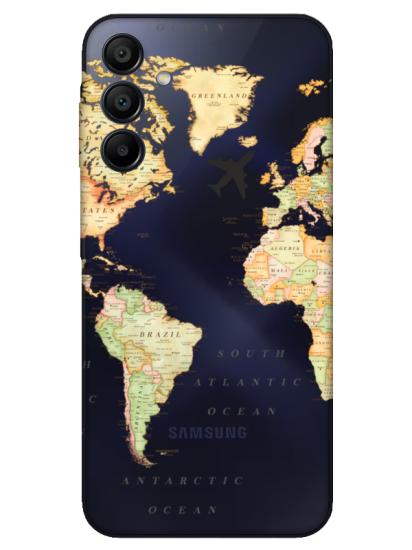 Samsung A15 Dünya Haritalı Şeffaf Telefon Kılıfı