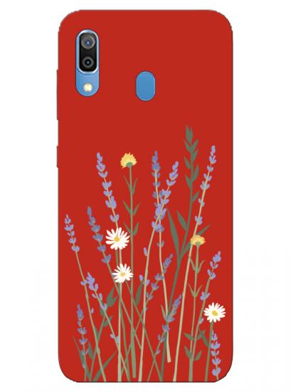 Samsung A20 Lavanta Desenli Kırmızı Telefon Kılıfı