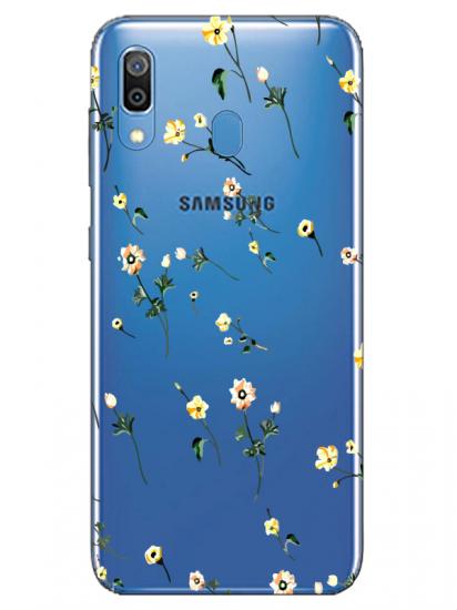 Samsung A20 Çiçekli Şeffaf Telefon Kılıfı