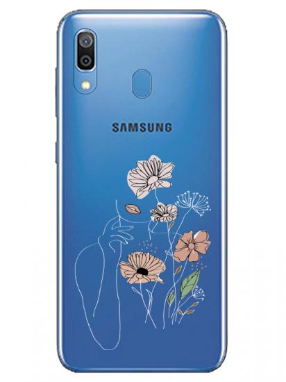 Samsung A20 Kadın Çiçek Şeffaf Telefon Kılıfı