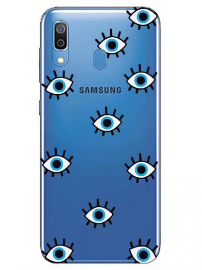 Samsung A20 Nazar Gözler Şeffaf Telefon Kılıfı