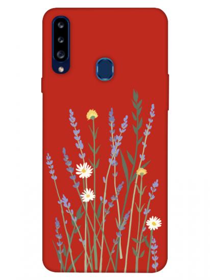 Samsung A20s Lavanta Desenli Kırmızı Telefon Kılıfı