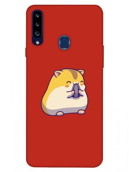 Samsung A20s Sevimli Hamster Kırmızı Telefon Kılıfı