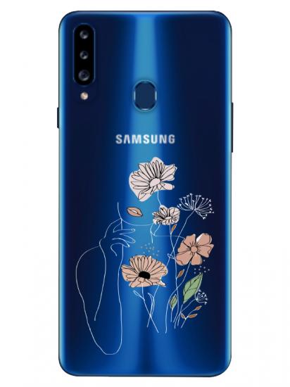 Samsung A20s Kadın Çiçek Şeffaf Telefon Kılıfı
