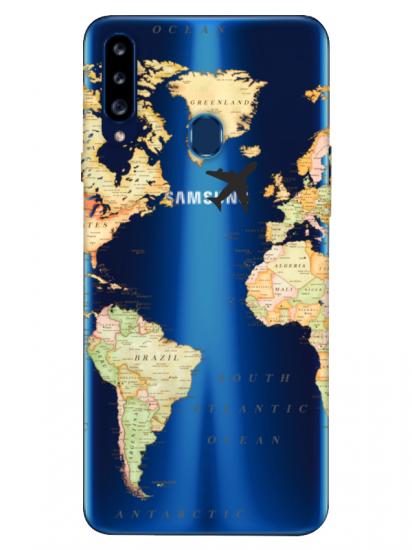 Samsung A20s Dünya Haritalı Şeffaf Telefon Kılıfı