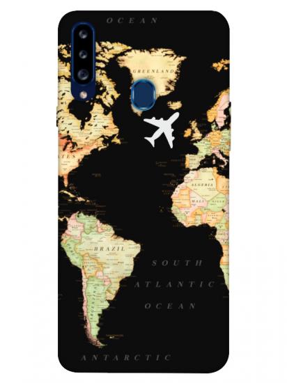 Samsung A20s Dünya Haritalı Siyah Telefon Kılıfı