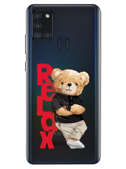 Samsung A21s Teddy Bear Relax Şeffaf Telefon Kılıfı