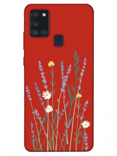 Samsung A21s Lavanta Desenli Kırmızı Telefon Kılıfı