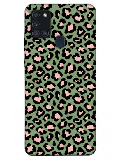 Samsung A21s Leopar Desenli Yeşil Telefon Kılıfı