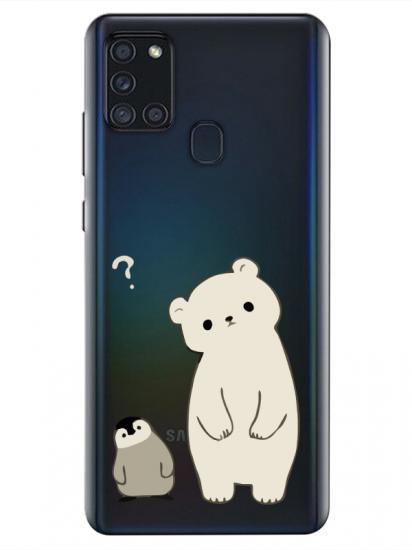 Samsung A21s Penguen Ve Ayıcık Şeffaf Telefon Kılıfı