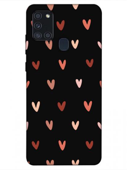 Samsung A21s Kalp Desen Siyah Telefon Kılıfı