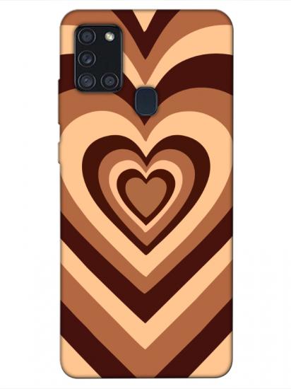 Samsung A21s Estetik Kalp Kahverengi Pembe Telefon Kılıfı