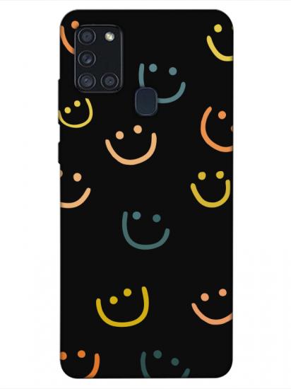 Samsung A21s Emoji Gülen Yüz Siyah Telefon Kılıfı