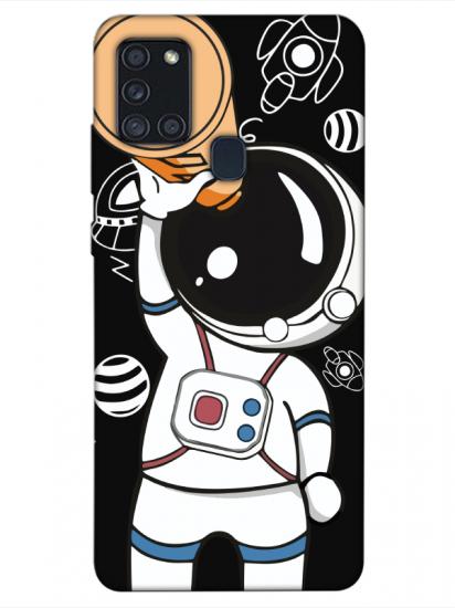 Samsung A21s Astronot Siyah Telefon Kılıfı