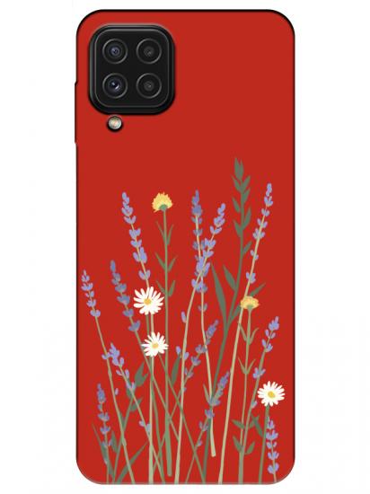 Samsung A22 Lavanta Desenli Kırmızı Telefon Kılıfı