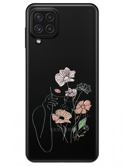 Samsung A22 Kadın Çiçek Şeffaf Telefon Kılıfı