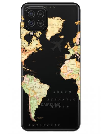 Samsung A22 Dünya Haritalı Şeffaf Telefon Kılıfı